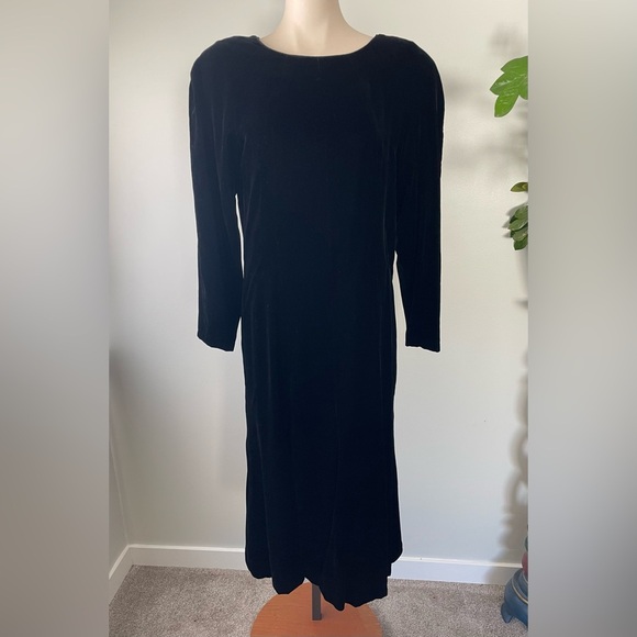 80s Vintage Chetta B Velvet Velour Dress Black Goth Witchy Gothic Wiccan - Picture 1 of 9